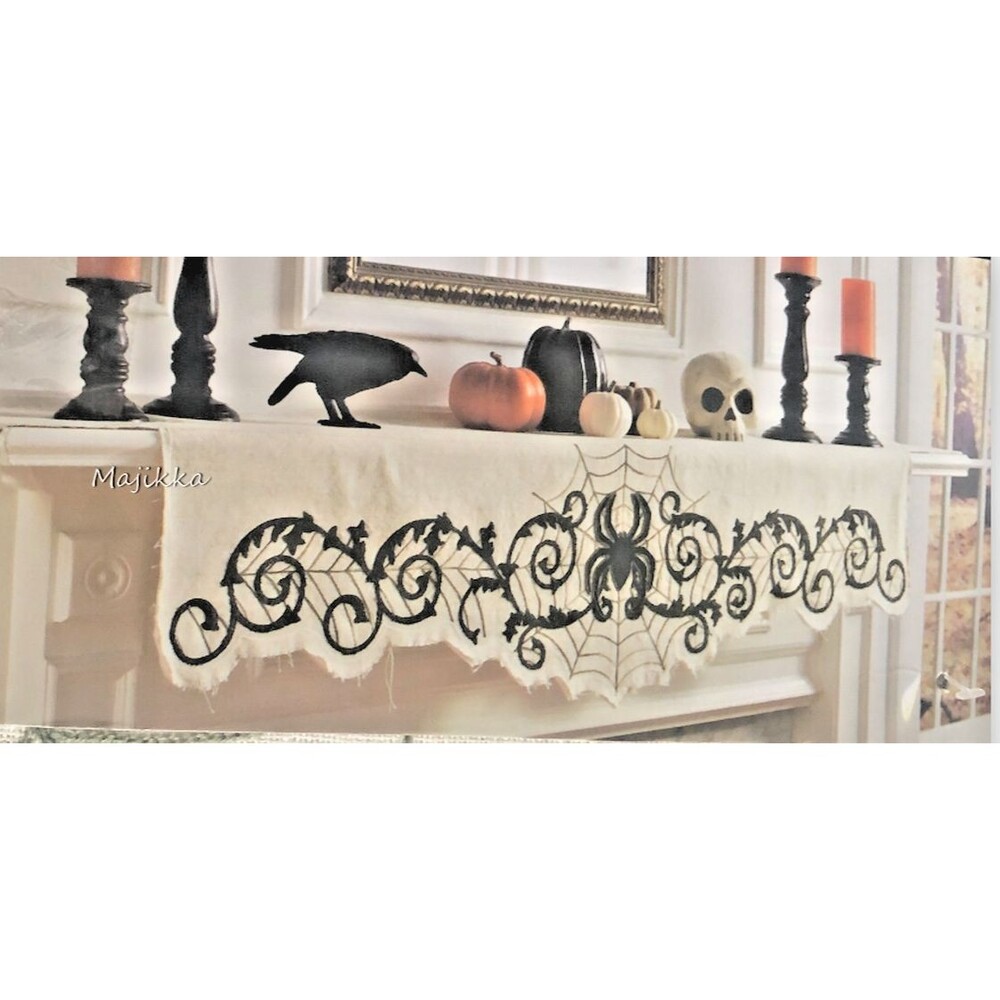 Nicole Miller Halloween Mantle Scarf Beaded Spider Web 24x84" Scary Spooky